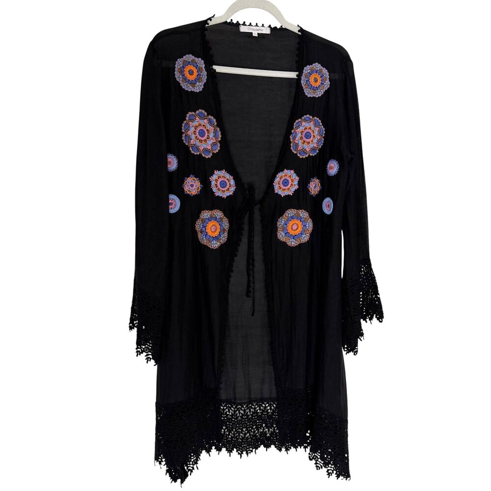 Onda de Mar Swim Cover Embroidered Bead Tie Front Mandala L